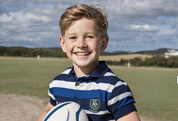 Smiling boy playing rugby